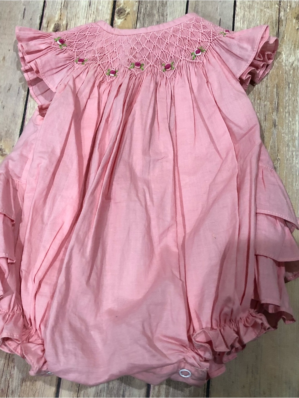 Smockingbird pink smocked bubble vguc 3m